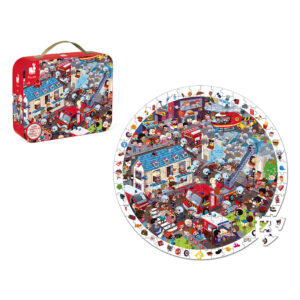 Janod Detské okrúhle puzzle s hrou v kufríku -  Požiarnicii - Image 3